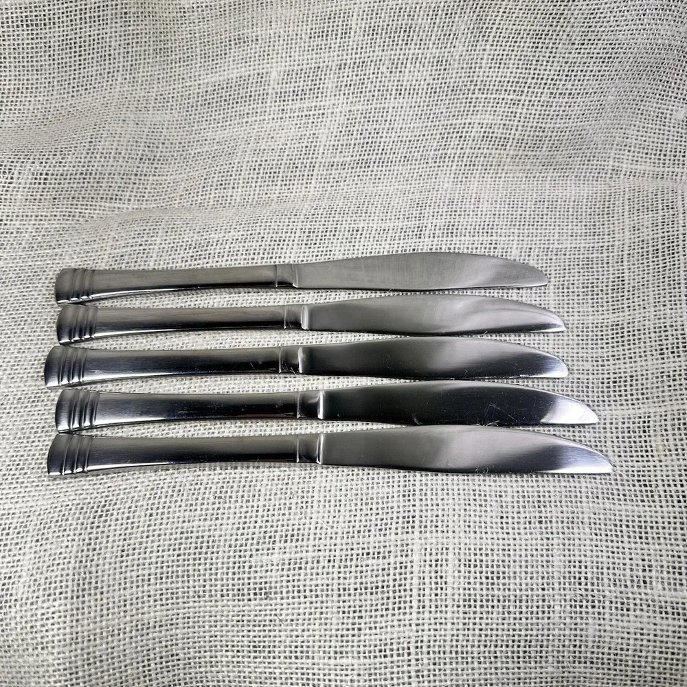 Cambridge Axis Stainless Knives‎ Set Of 5 Triple Band Pattern Flatware China